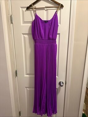 Boston Proper Purple Pleated jumper  with Gold Chain Straps size 6 EUC